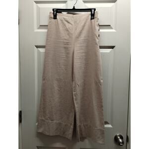 Good Luck Gem Women's Size Medium Beige Linen Rayon Blend Wide Leg Crop Pants